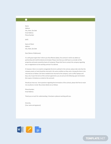 Free Contract Termination Letter Template