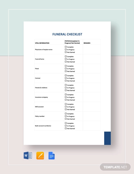 funeral checklist template