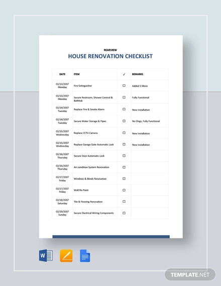 House Renovation Checklist Template