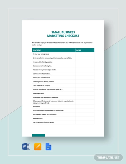 Marketing Checklist for Small Business Template