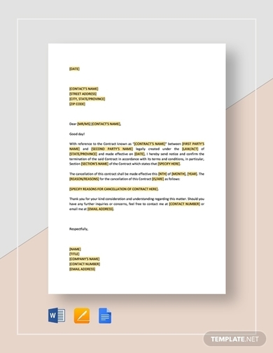 Contract Cancellation Letter - 9+ Examples, Format, Pdf