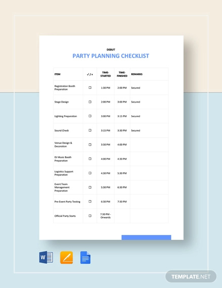 party planning checklist template