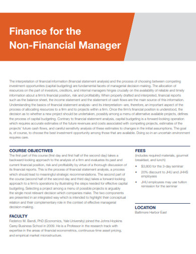 Sample Finance for the Non Financial Manager