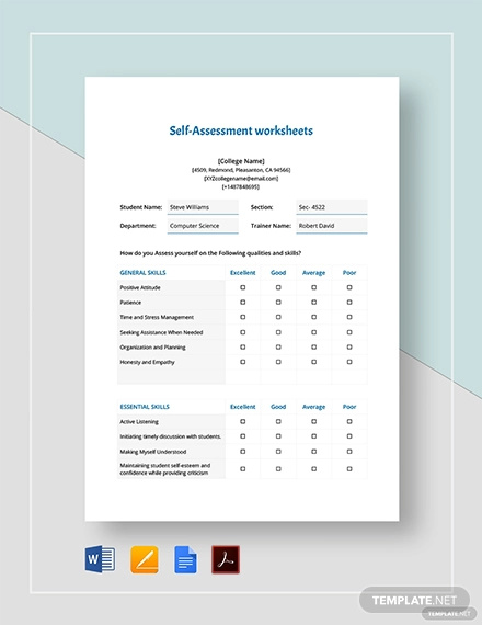 Self Assessment Worksheets Template