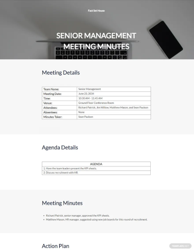 senior management meeting minutes template