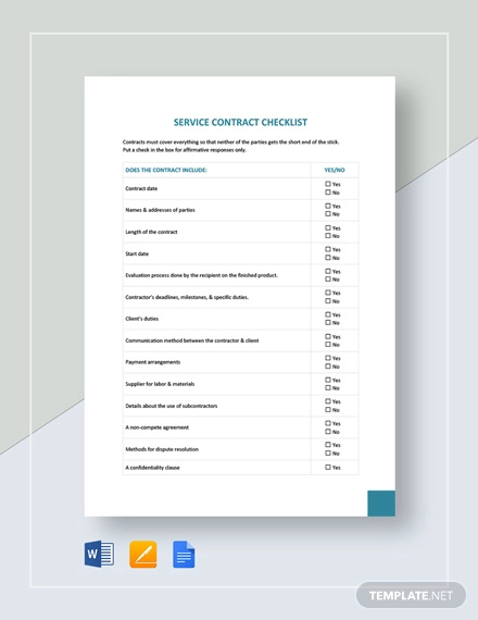 Service Contract Checklist Template