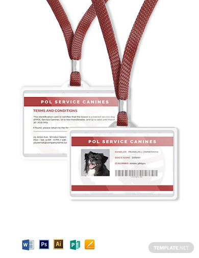 Service Dog Animal ID Card Format