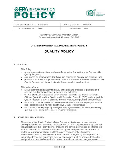us environment protection agency quality policy