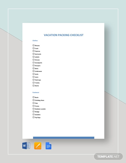 vacation packing checklist template