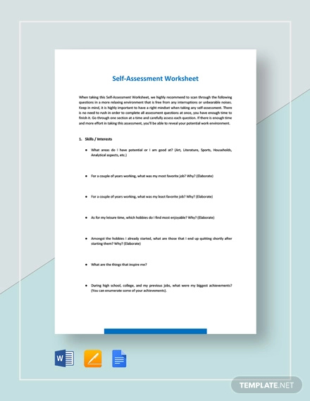 Worksheet Self Assessment Template