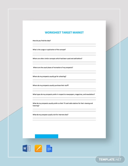 worksheet target market template
