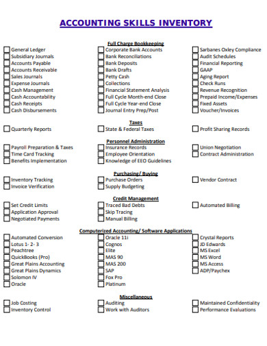 Accounting Skills Inventory Example