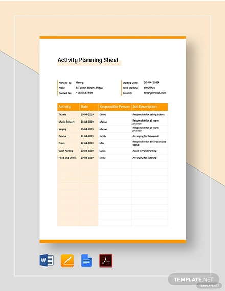 activity planning sheet template