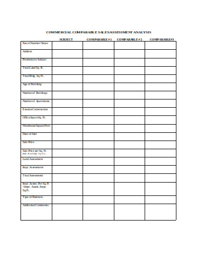 commercial comparable sales analysis sheet 