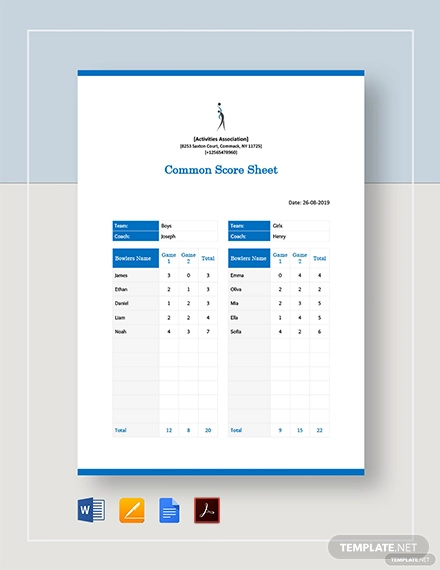 Common Score Sheet Template