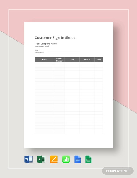 customer sign in sheet template