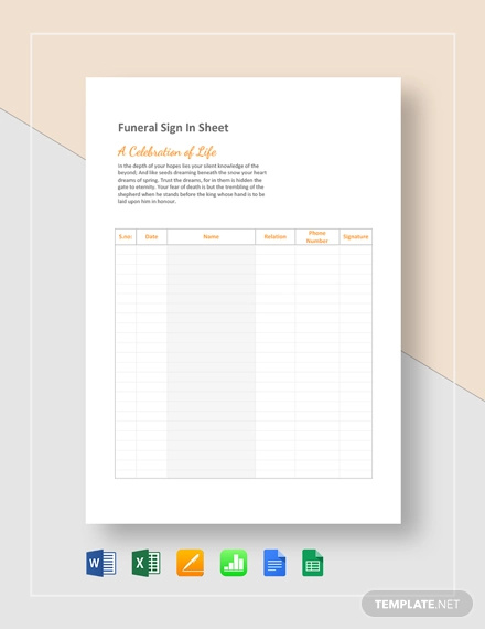 Funeral Sign in Sheet Template