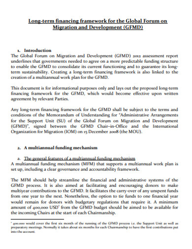 Long Term Financing Framework Example