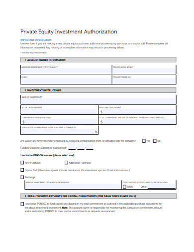 Private Equity Investment Authorization Form