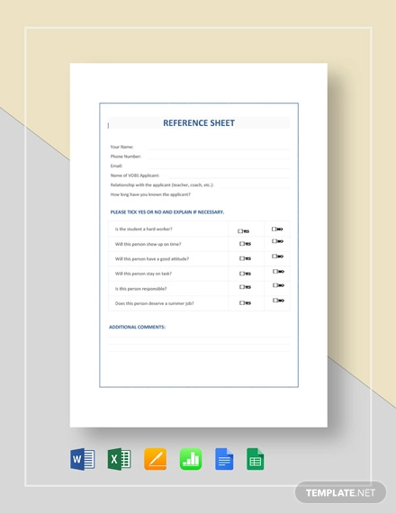 Reference Sheet Template