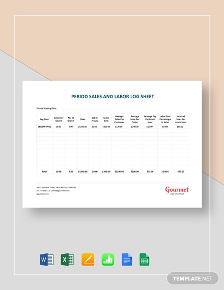 restaurant period sales and labor log sheet template