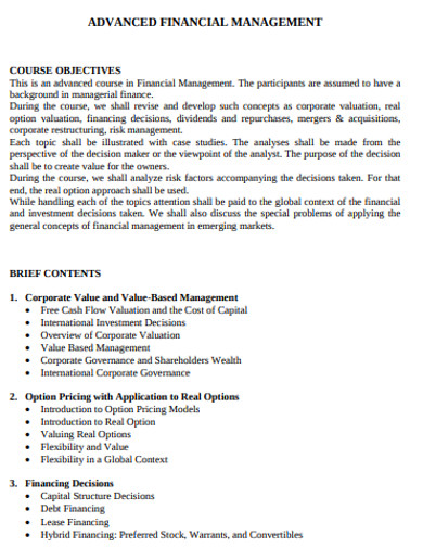Advanced Financial Management - 11+ Examples, Format, Sample | Examples