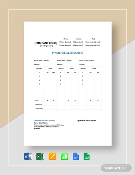 Sample Pinochle Score Sheet Template