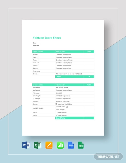 Sample Yahtzee Score Sheet Template