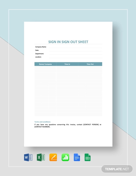 Sign In Sign Out Sheet Template