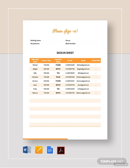 Sign in Sheet Template