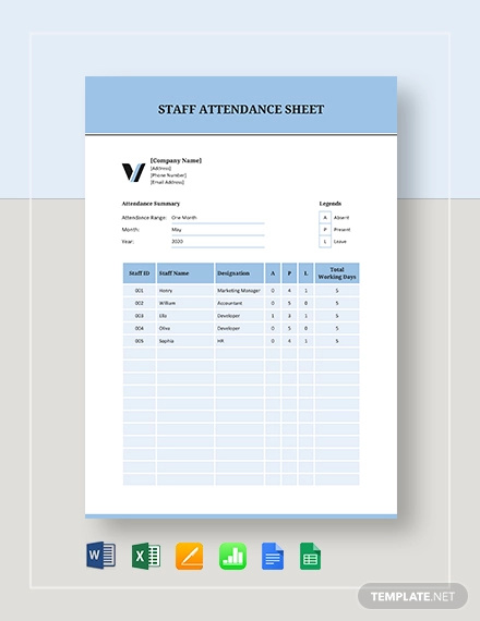 staff attendance sheet template