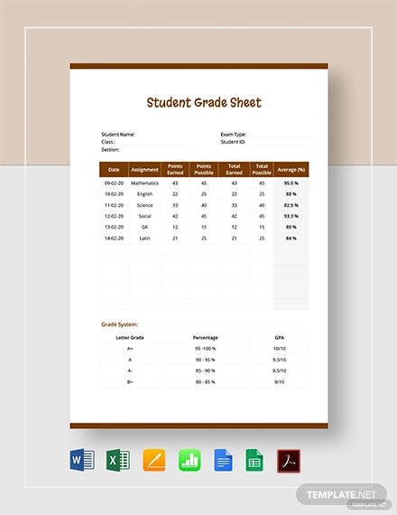 student grade sheet template
