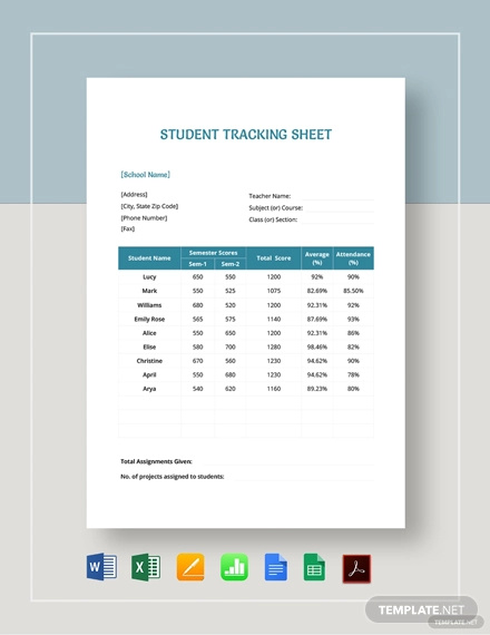 student tracking sheet template