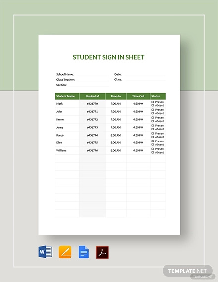 Student sign in Sheet Template