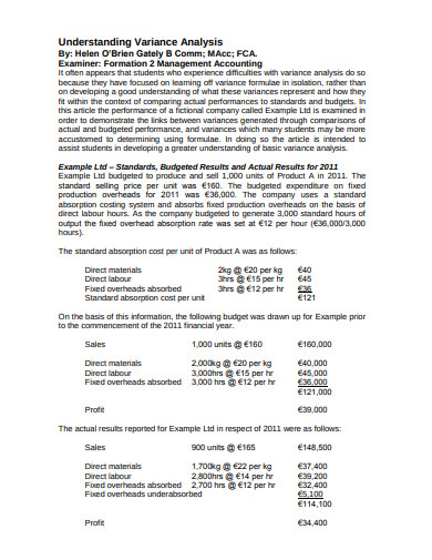 Variance Analysis - 10+ Examples, Format, Pdf, Tips