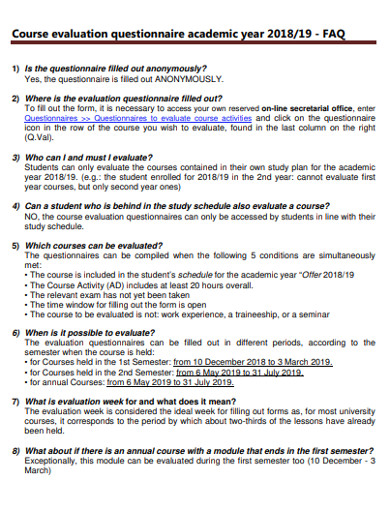 academic course evaluation questionnaire example