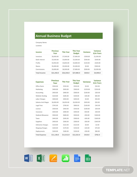 Annual Business Budget