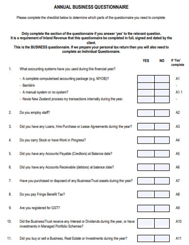 annual business client questionnaire
