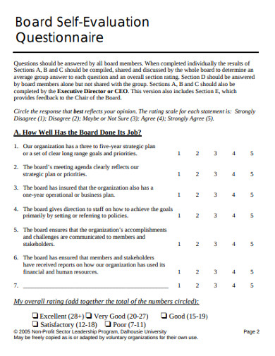 board self evaluation questionnaire