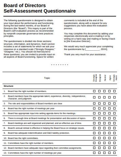 board of directors self assessment evaluation questionnaire