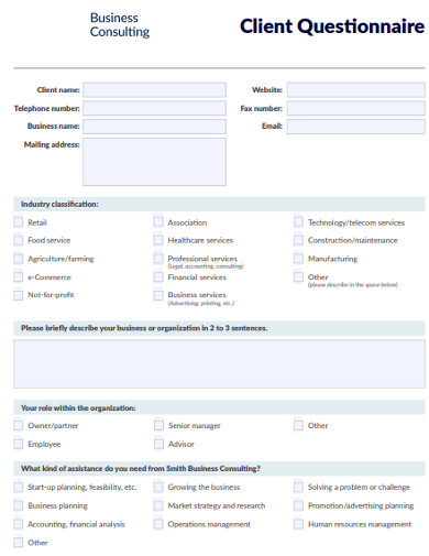 business consulting client questionnaire example