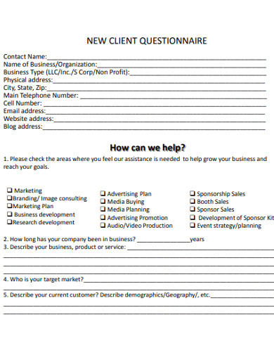 business new client questionnaire