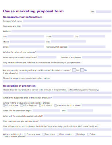 cause marketing proposal form example
