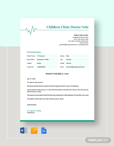 childrens clinic doctors note template