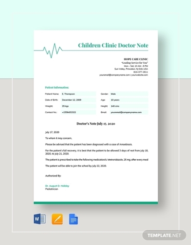 Children's Clinic Doctors Note Template