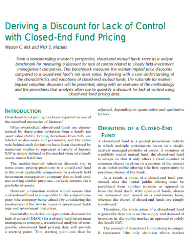 closed end fund pricing example
