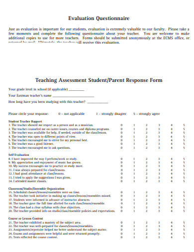 course evaluation questionnaire response form