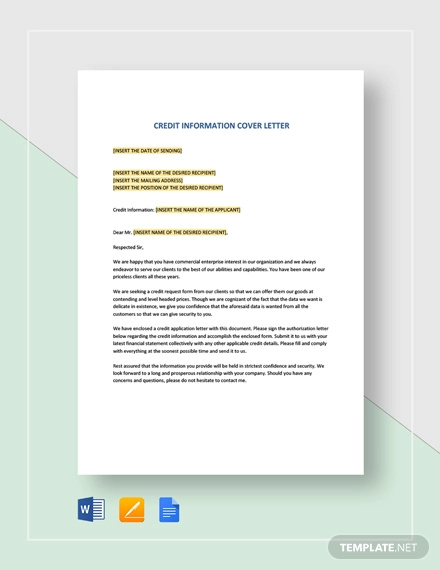 credit information cover letter template