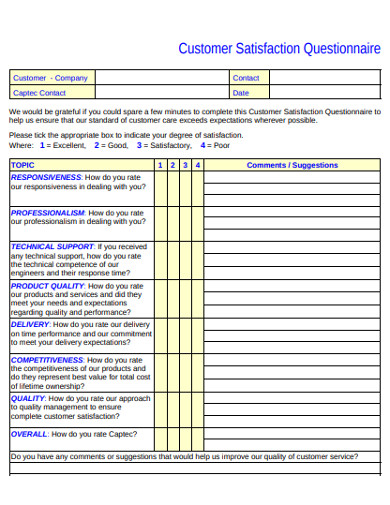 customer satisfaction questionnaire example