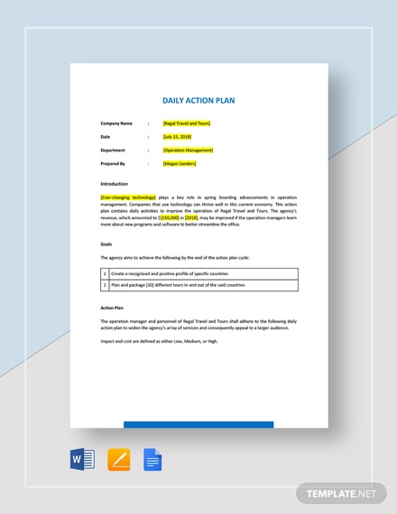 Daily Action Plan 11 Examples Format Pdf Examples